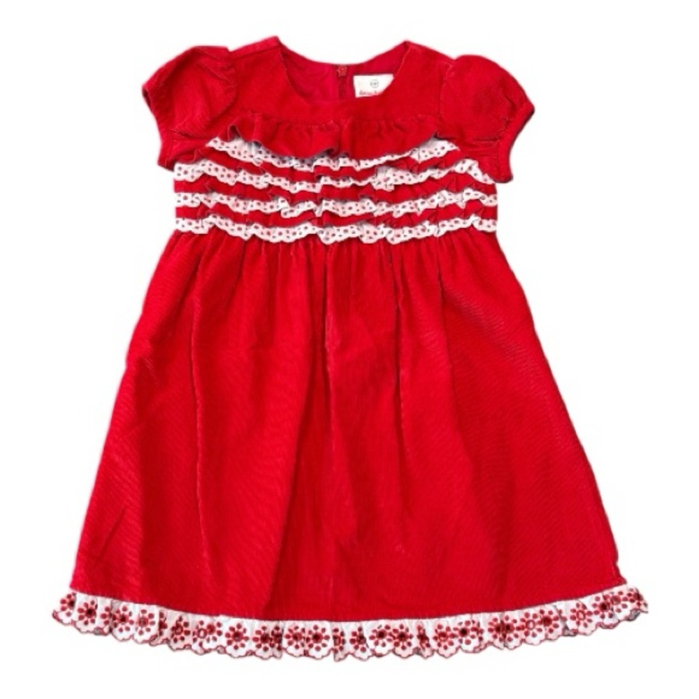 Hanna Andersson red corduroy dress white ruffles